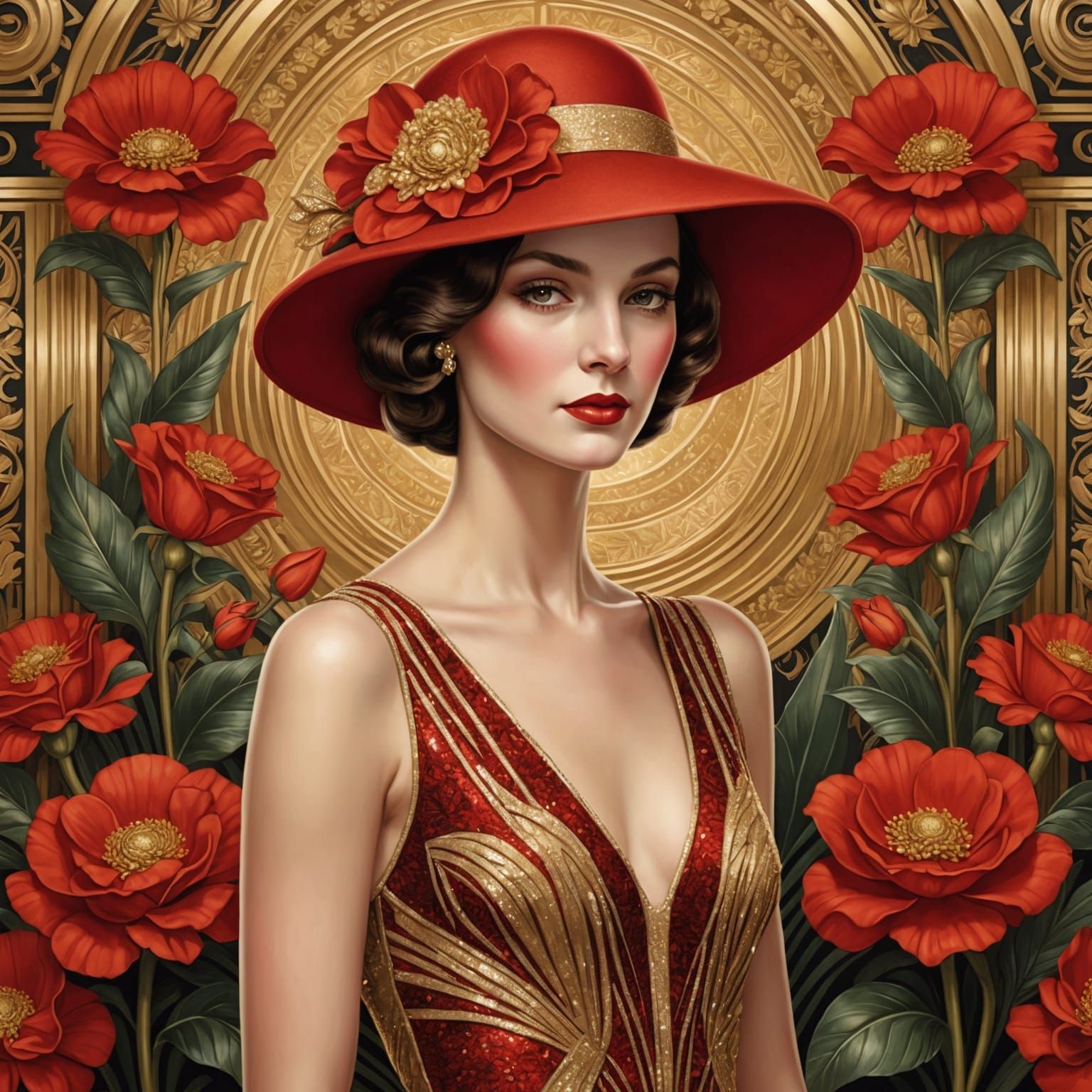 Elegant Art Deco Woman in Glittering Dress