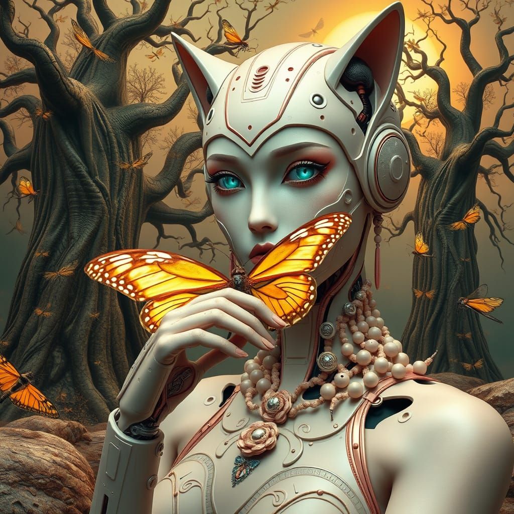 Mechanical goddess and butterfly