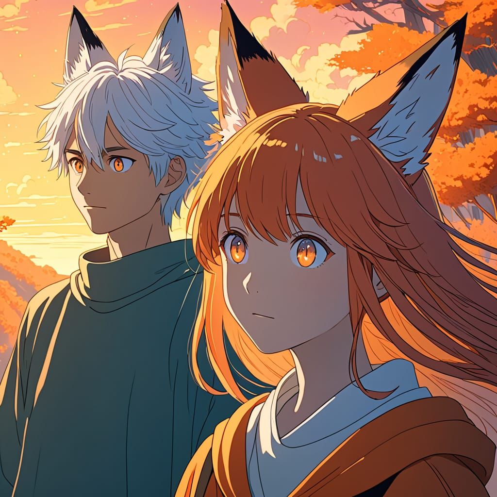 Youthful Anime Duo in Vibrant Fantasy Setting