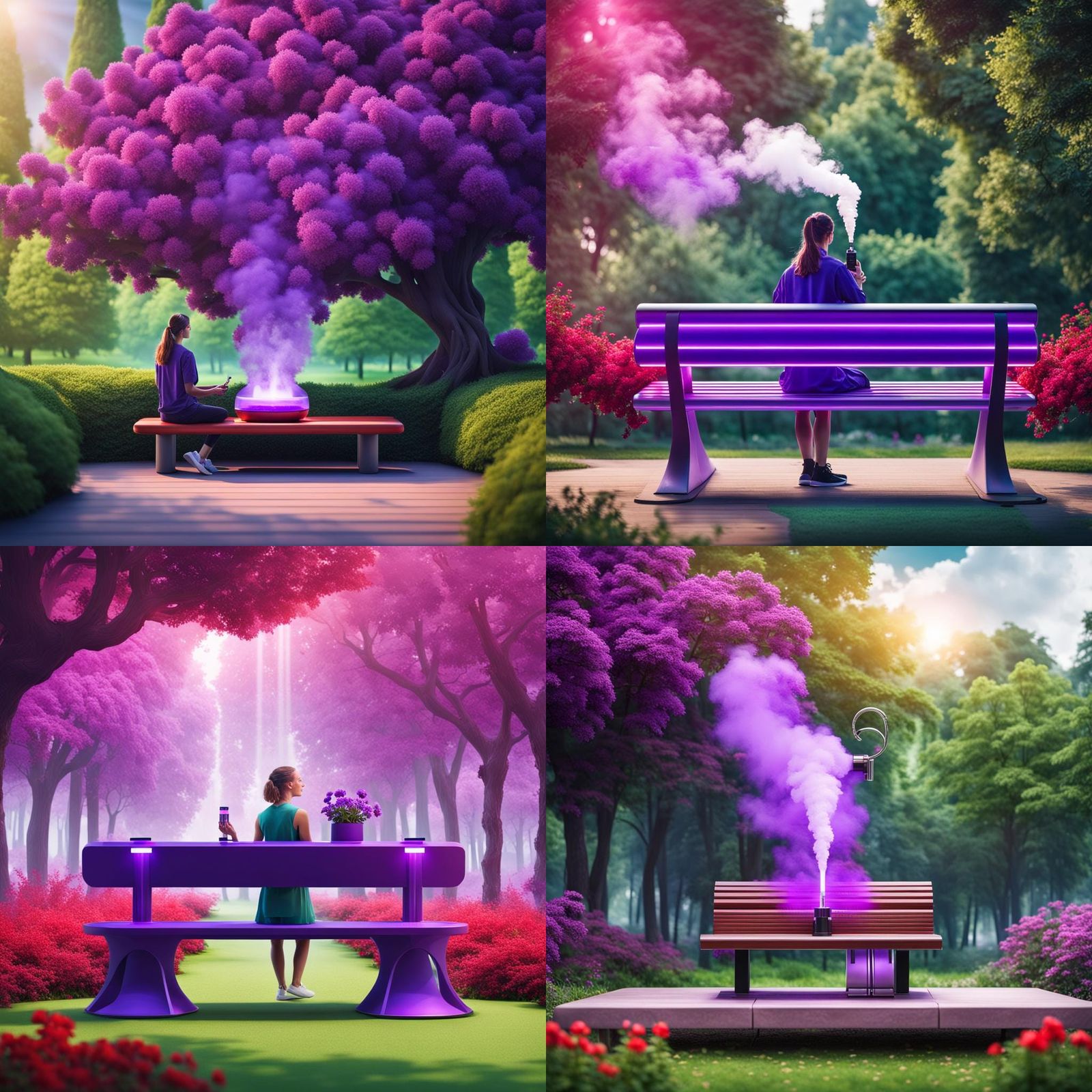 Futuristic Park Scene with Digital Vaporizer
