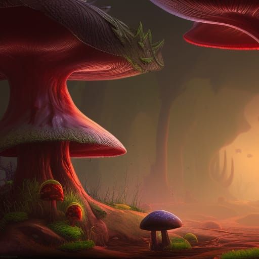 Mushroom Man in Detailed Matte Painting Style