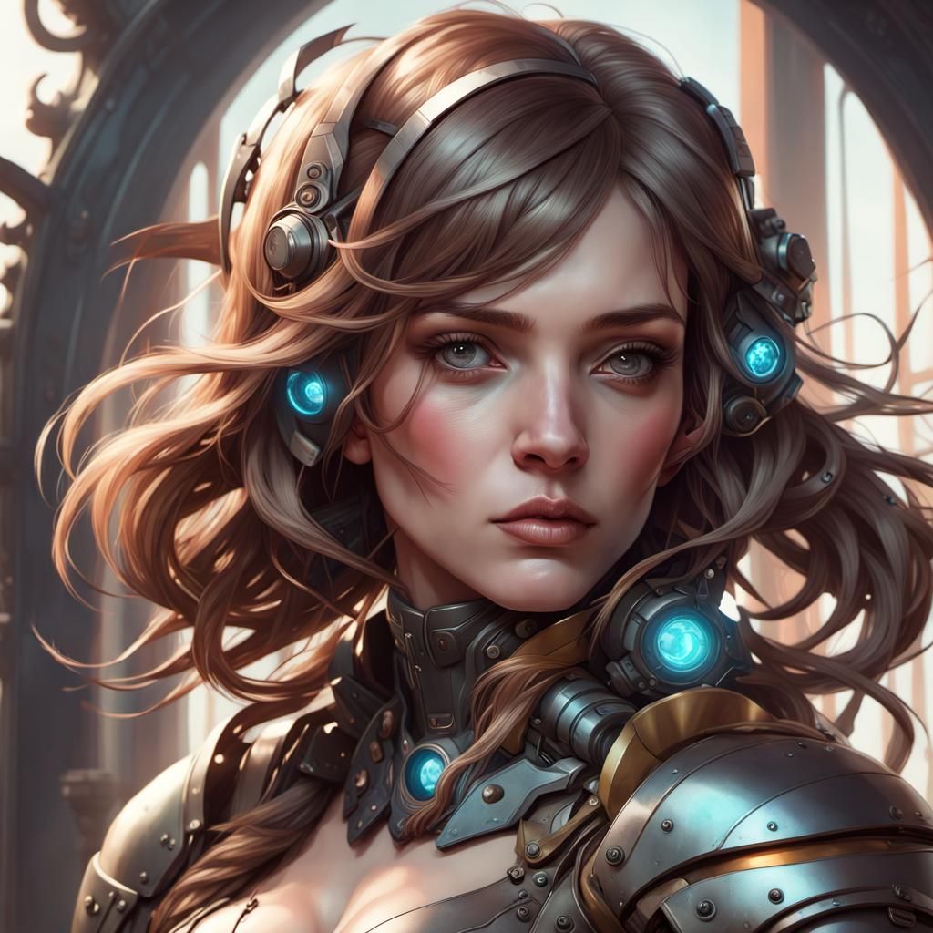 Robot Portrait in Hyperdetailed Art Nouveau Style
