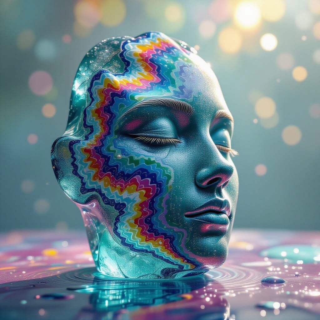 Psychedelic Sea Glass Sculpture with Intricate Detail