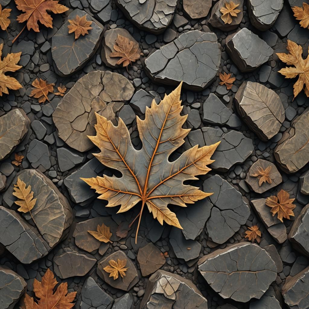 Fossil Leaf Print on Rock in Detailed Matte Painting