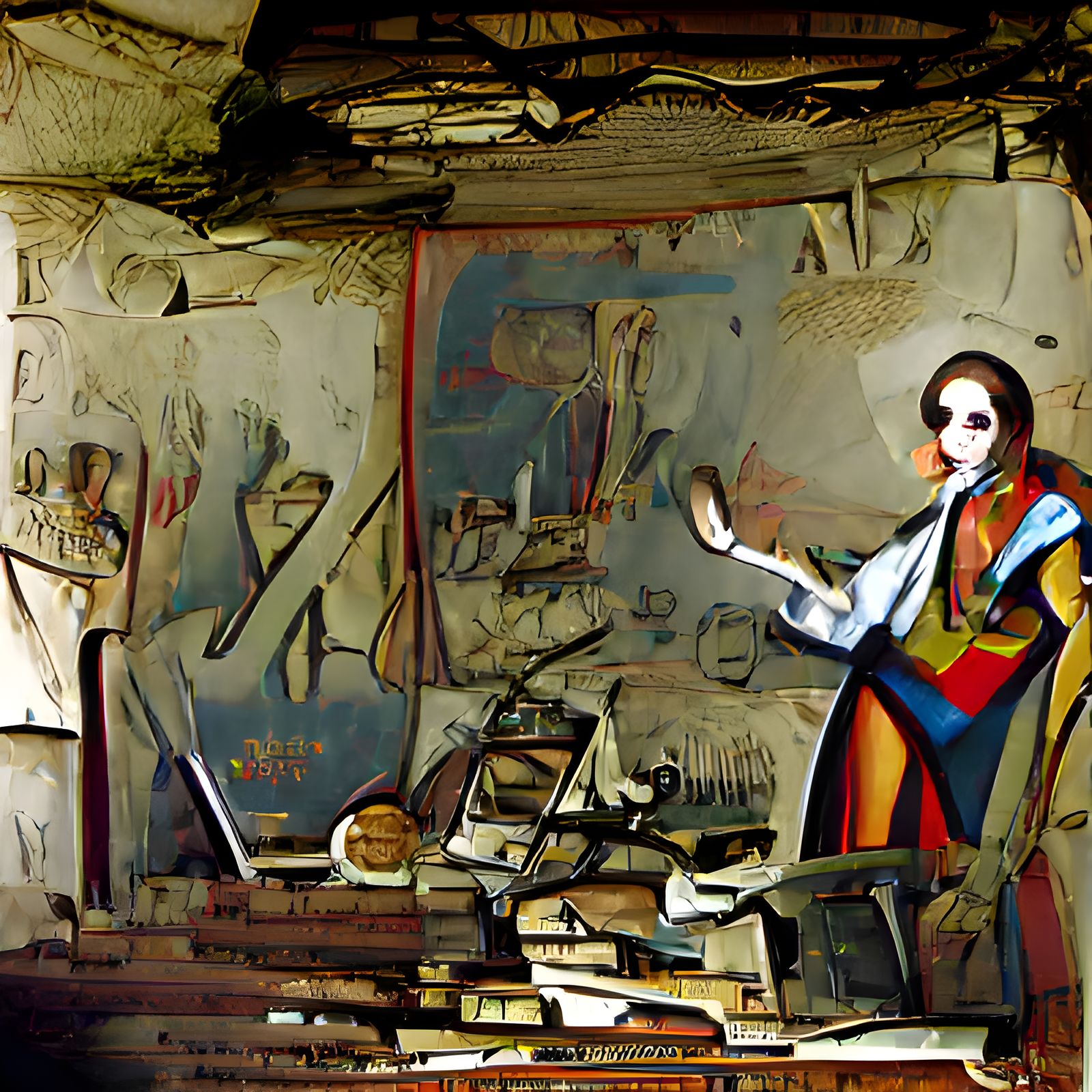 Melancholic Harlequin in Decaying Ruins