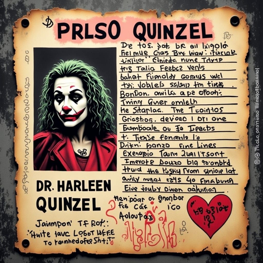 Dr. Harleen Quinzel's Tattered Prison ID in Graffiti Style