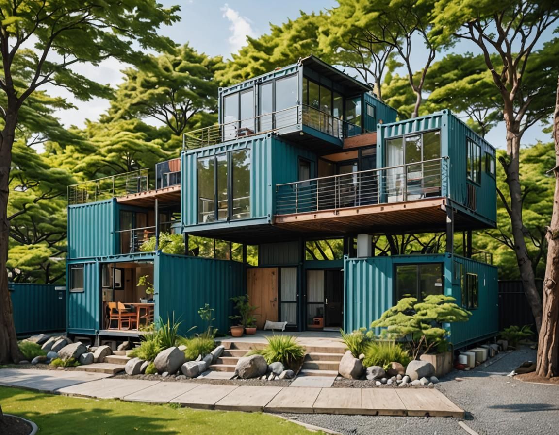 Zen Shipping Container House with Japanese Garden