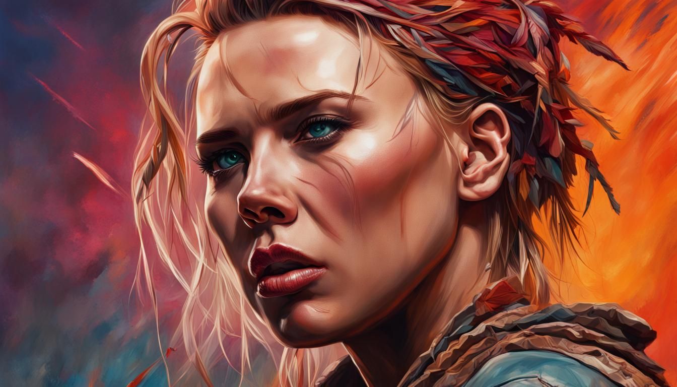 Apocalyptic Native American Woman: Hyperrealistic Splash Art