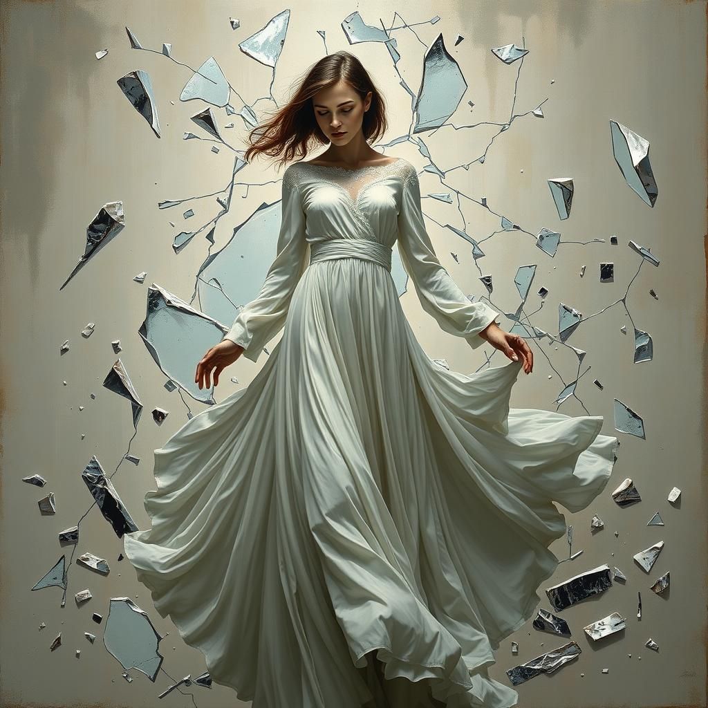 Fragmented Reflection: Woman in Shattered Mirror, Cubist Sty...