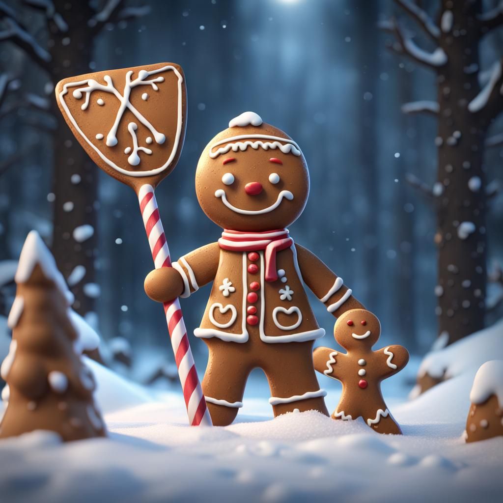 Gingerbread Man with Shovel: Fantasy Concept Art