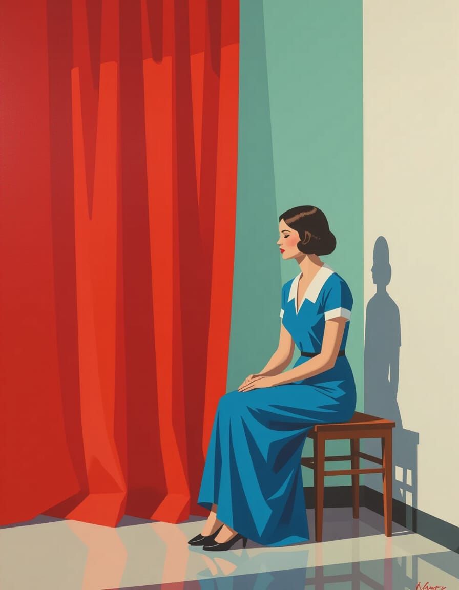 Solitary Figure in Serene Modernist Setting