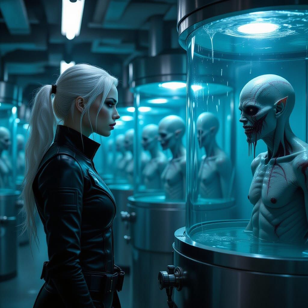 Ominous Underground Lab with Human-Vampire Hybrids