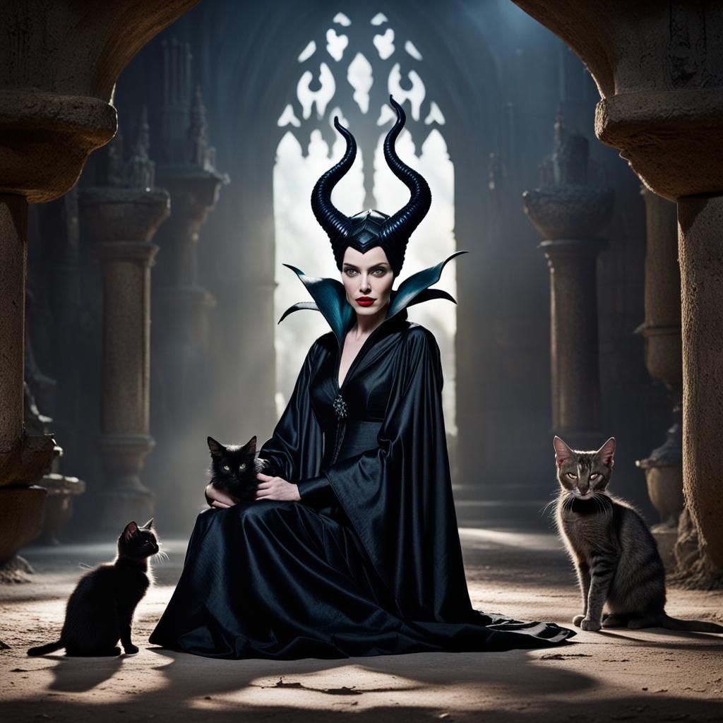 Maleficent cuddling a kitten