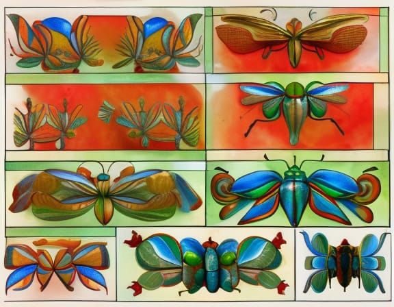 Emerald Insect Fractal in Watercolor Style