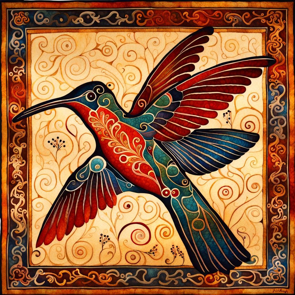 Batik Hummingbird Inspired by Book of Kells