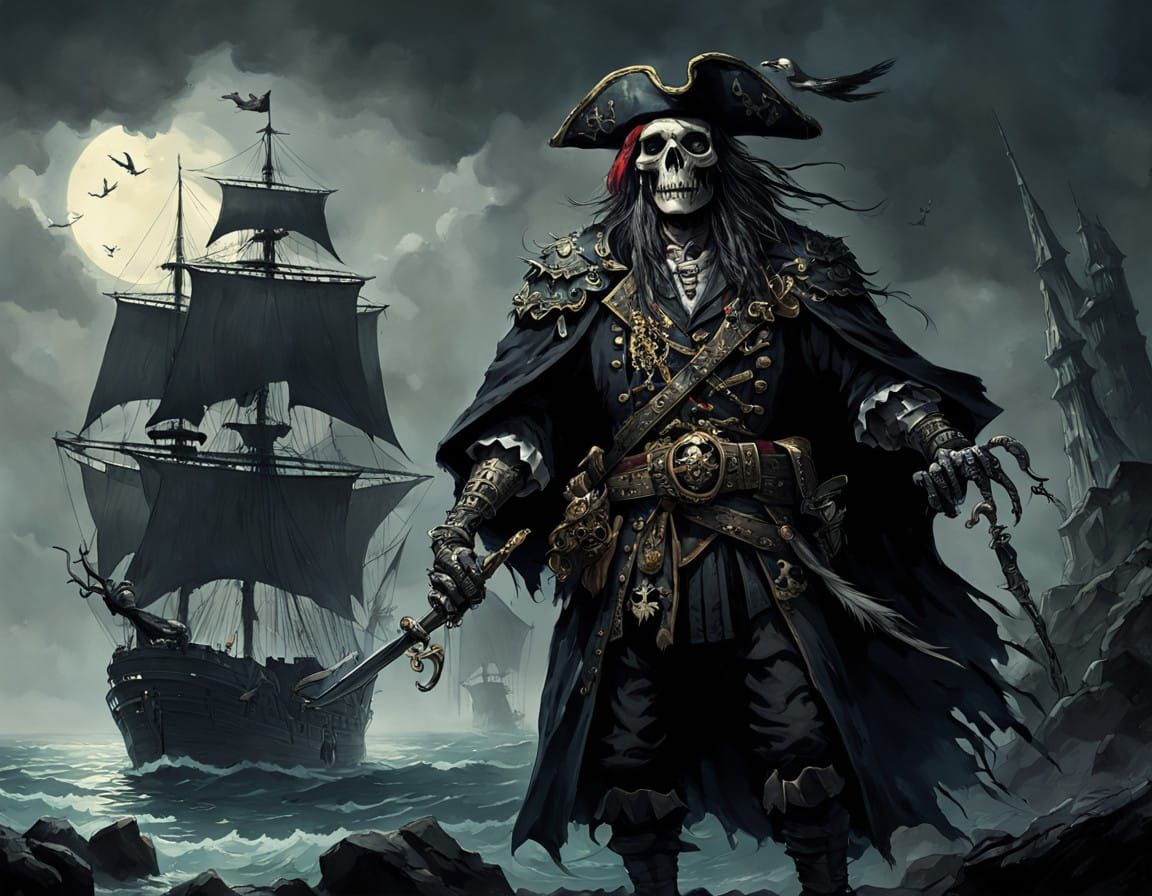 Pirate Skeleton Standout in Dark, Haunting Scene