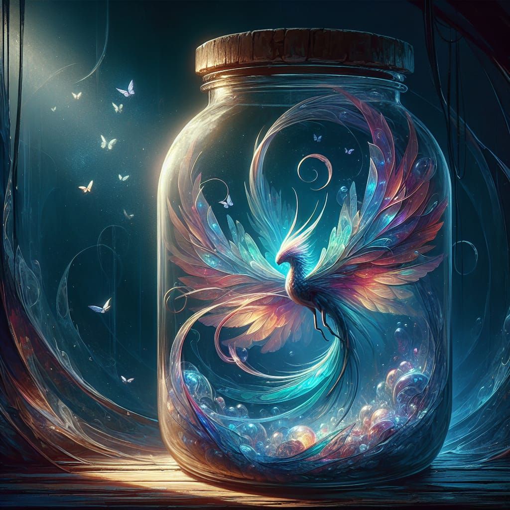 Magical Winged Creature in Glass Jar