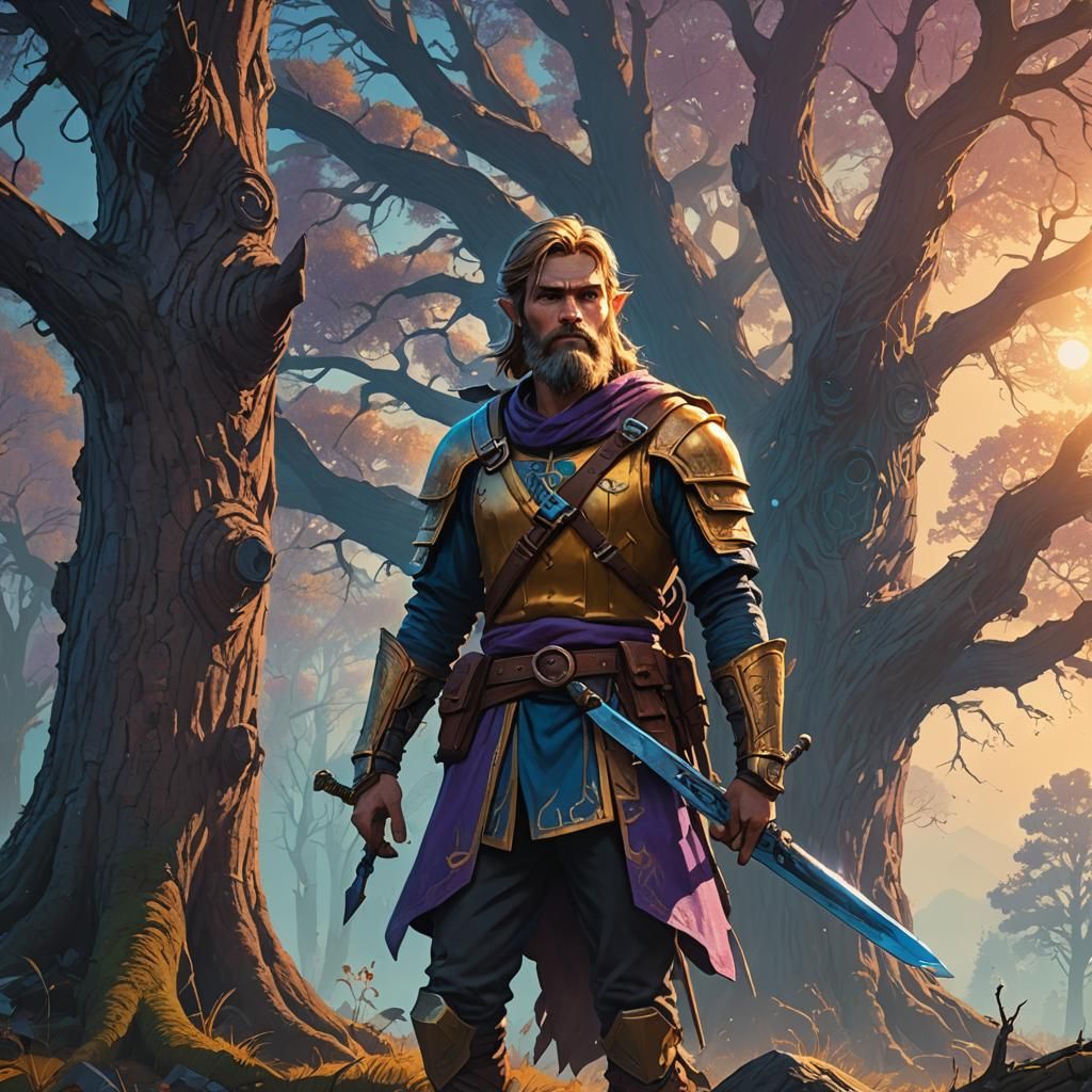 Heroic Bearded Link in Mystical Forest