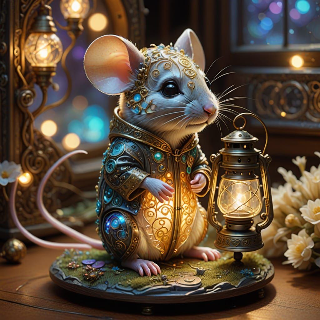 Tiny Mouse Tinkerer in Whimsical Computer Lair