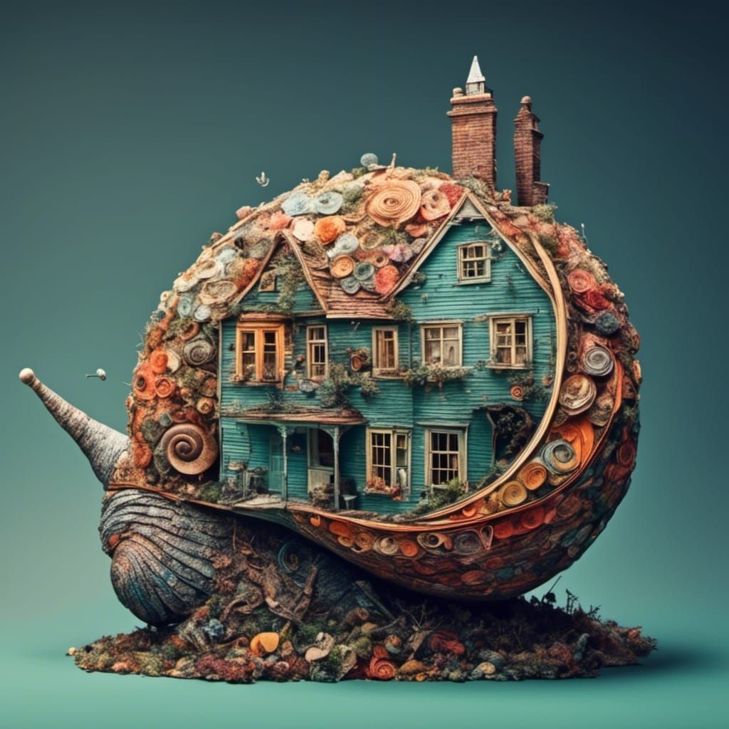 Quirky Snail House: Detailed Intricate Drawing