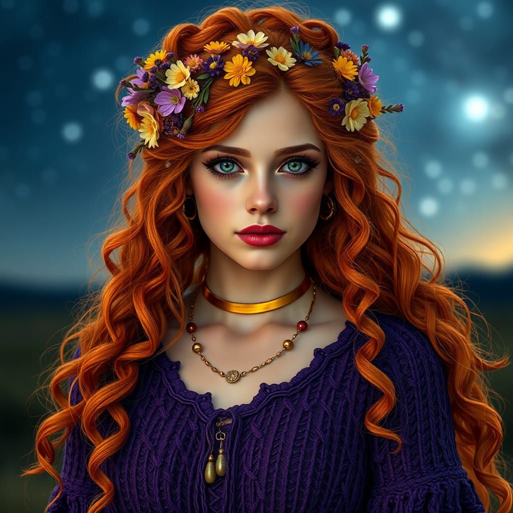 HD image of a young bohemian woman with tons of really thick...