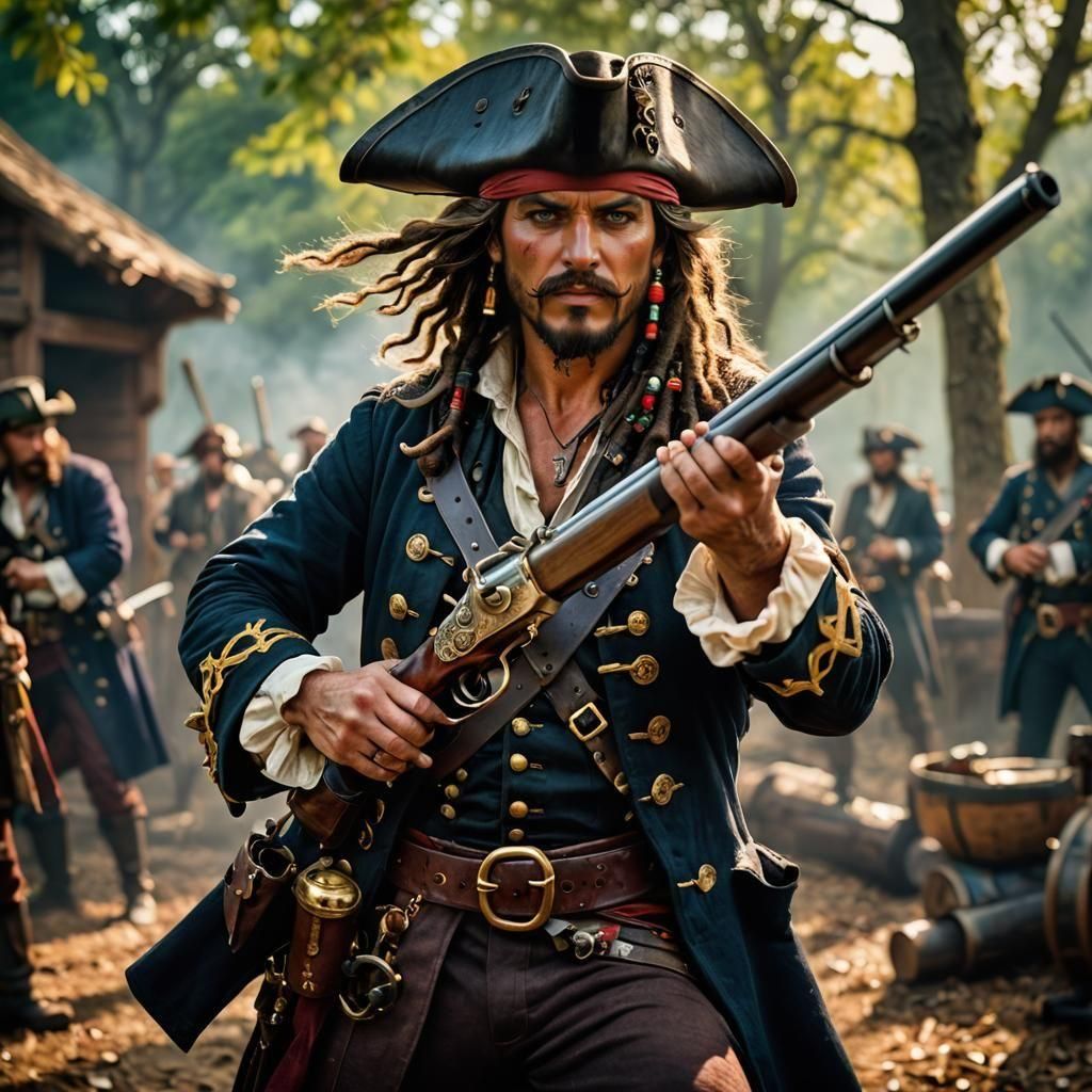 Pirate with Blunderbuss in Dramatic Action Pose