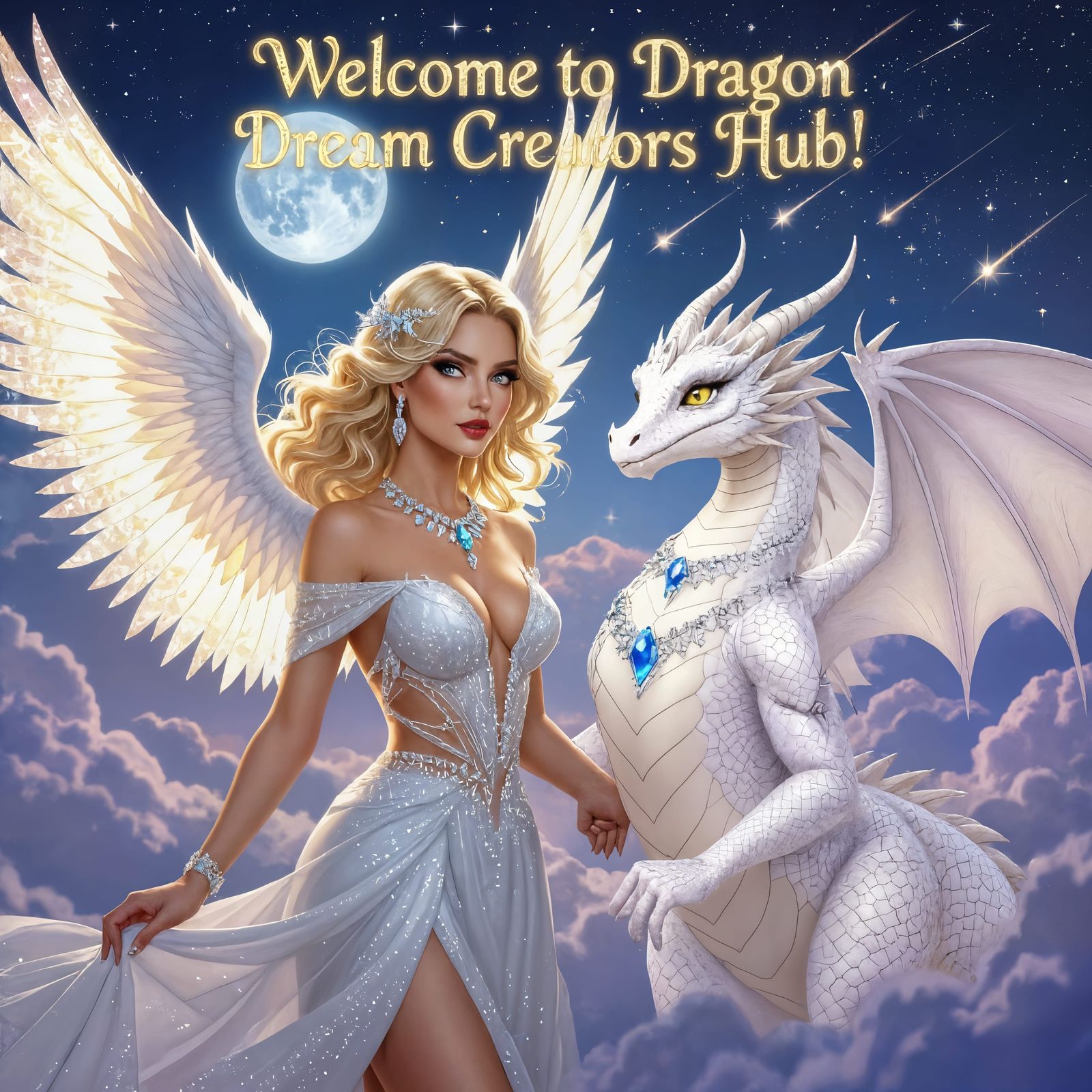 Winged Woman and Dragon in Art Nouveau Style