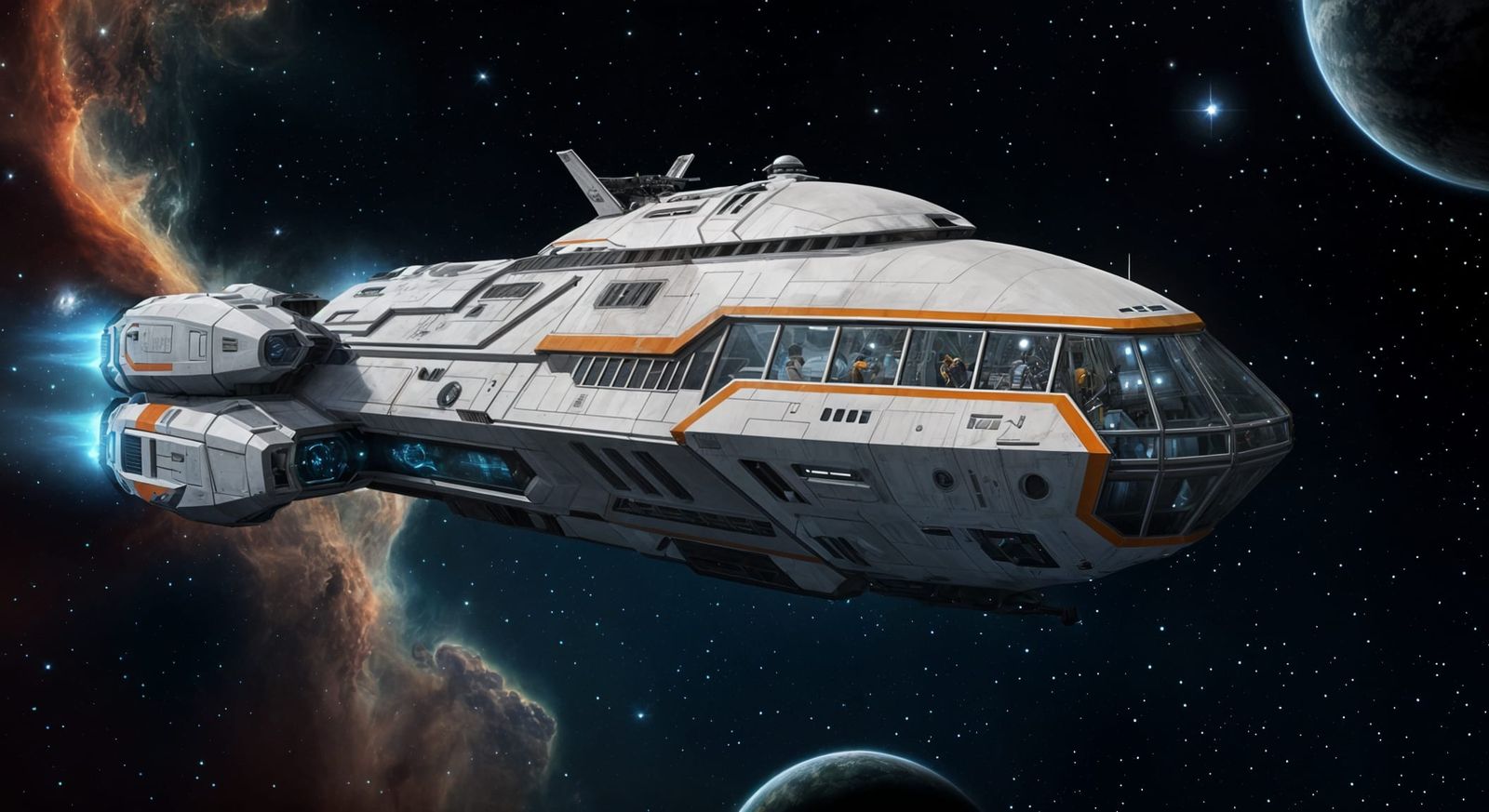 Sleek Space Cruiser with Panoramic Views into the Cosmos