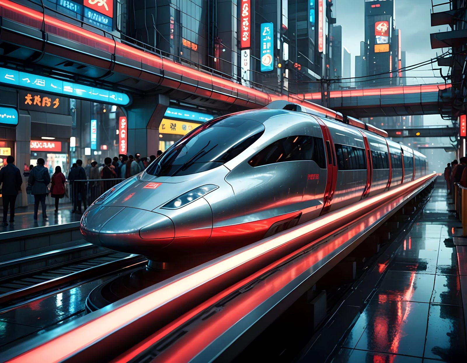 Retro Futuristic Japan Maglev Train in Hyperrealistic Style