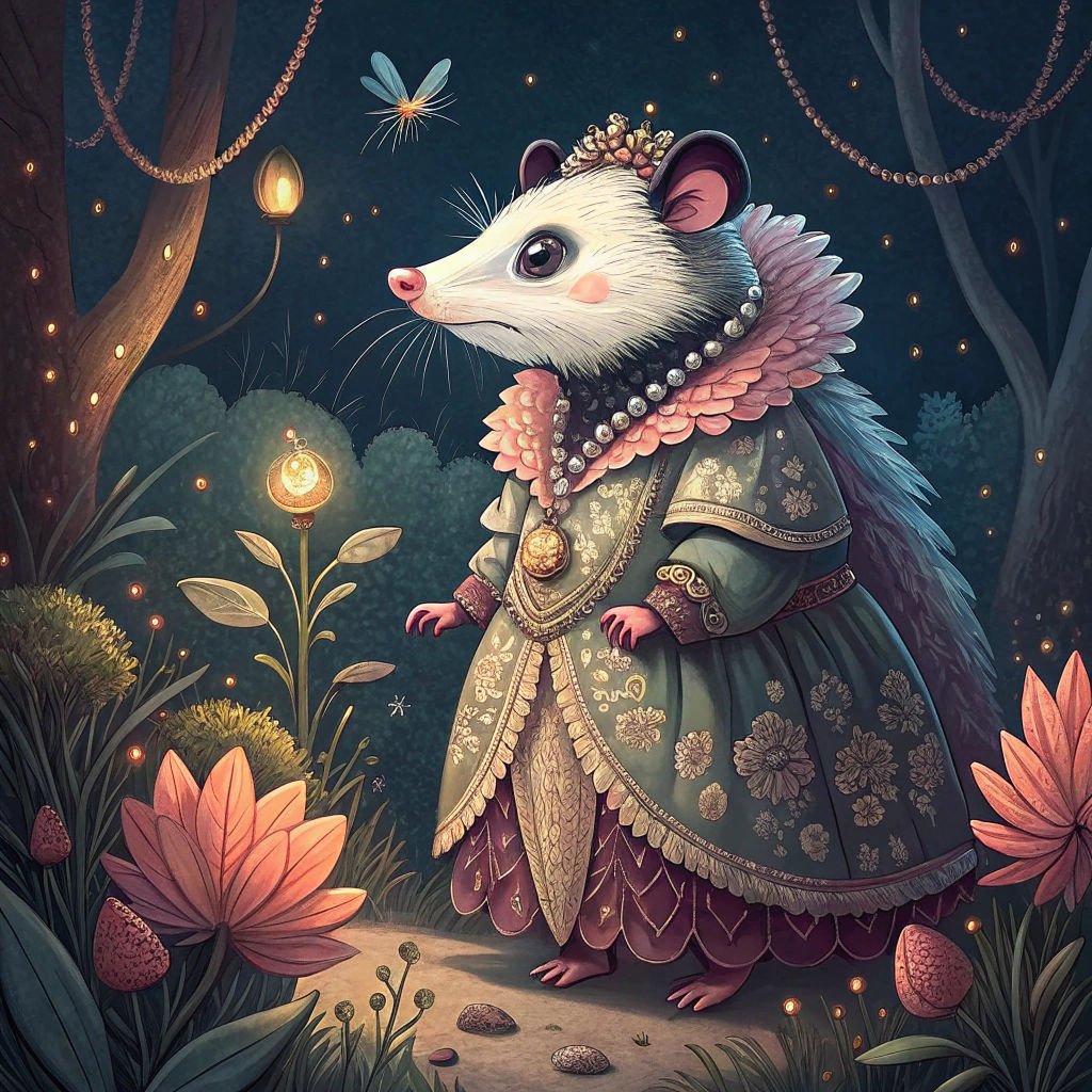 Baroque Opossum in Dreamlike Pop-Surrealist Style