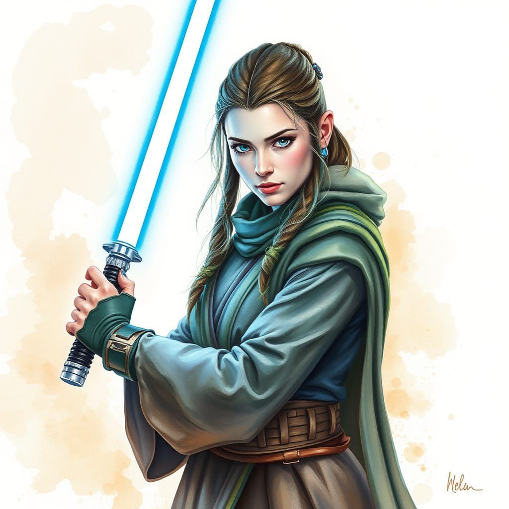 Xena the Jedi Master: Watercolor Art