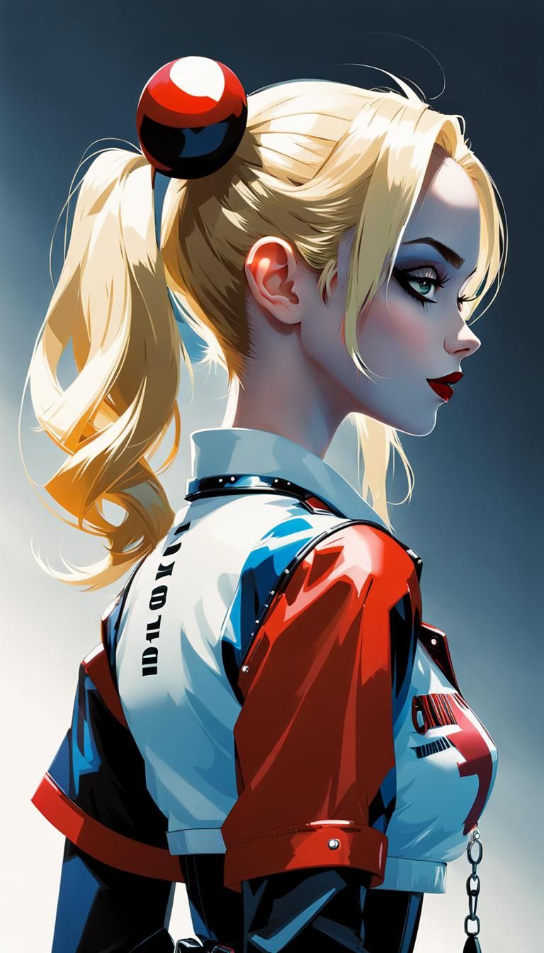 Anime Harley Quinn Mugshot in Studio Ghibli Style