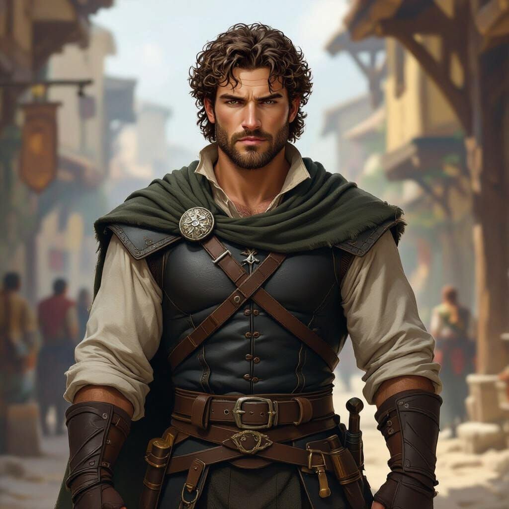 Muscular Blacksmith Apprentice with Wolf-Like Eyes in Fantas...