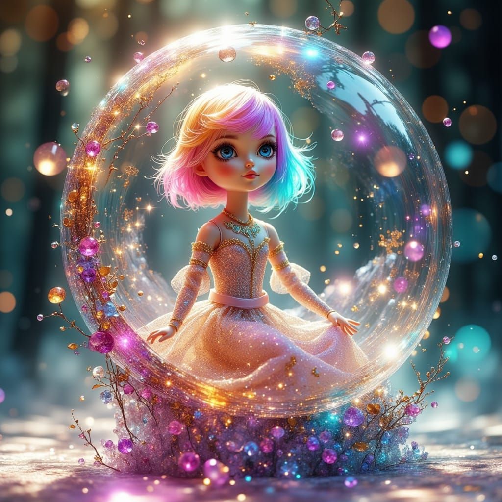 Rainbow Barbie Doll on Gemstone Throne in Superflat Style