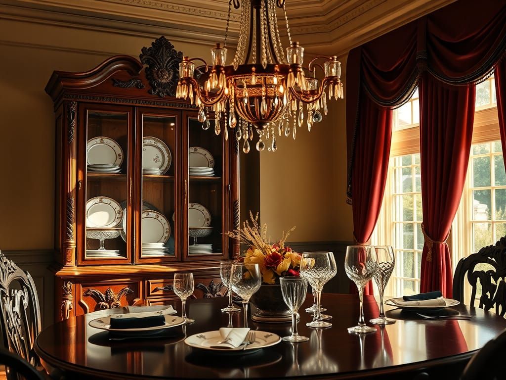 Elegant Vintage Dining Room with Crystal Chandelier