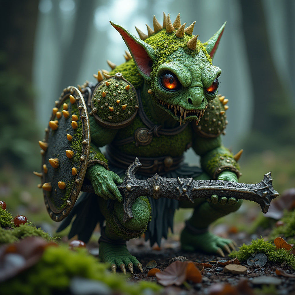 Dark Fantasy Spore Gnome Warrior in Primeval Forest