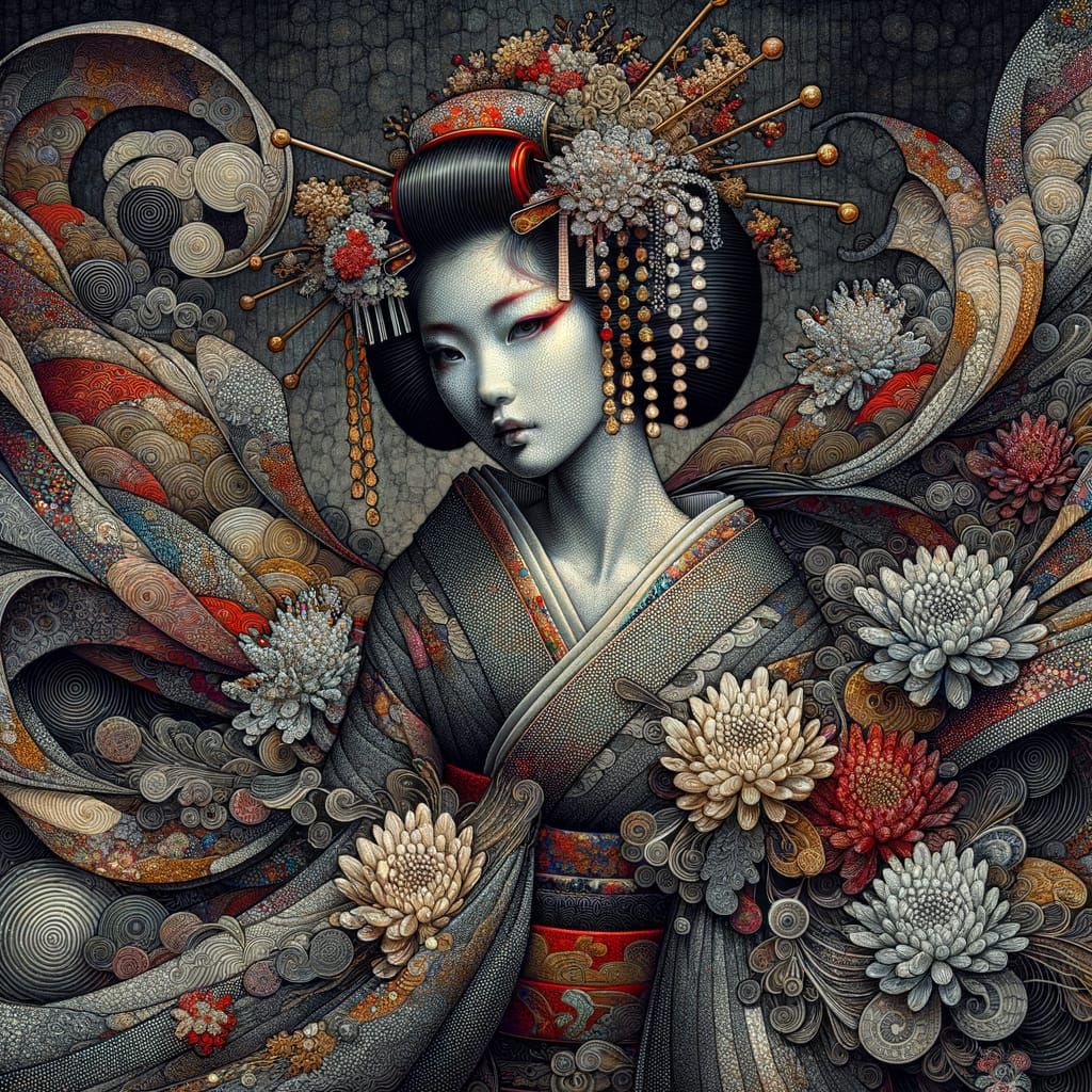 Ethereal Geisha Porcelain Beauty in Jewel Tones