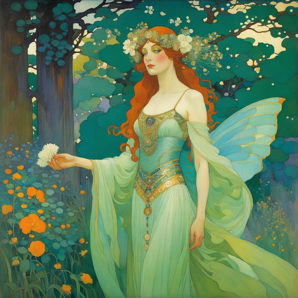 Enchanted Forest Animals in Art Nouveau Style