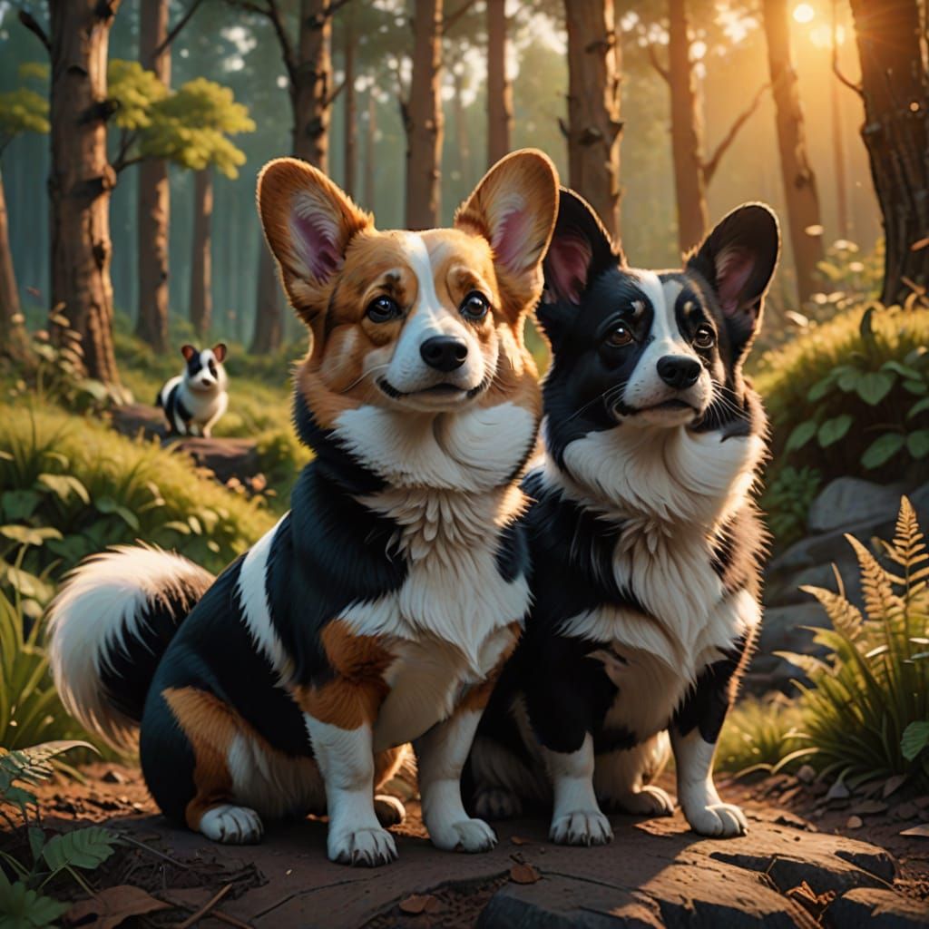 Corgi and Skunk: A Whimsical Disney-Style Friendship