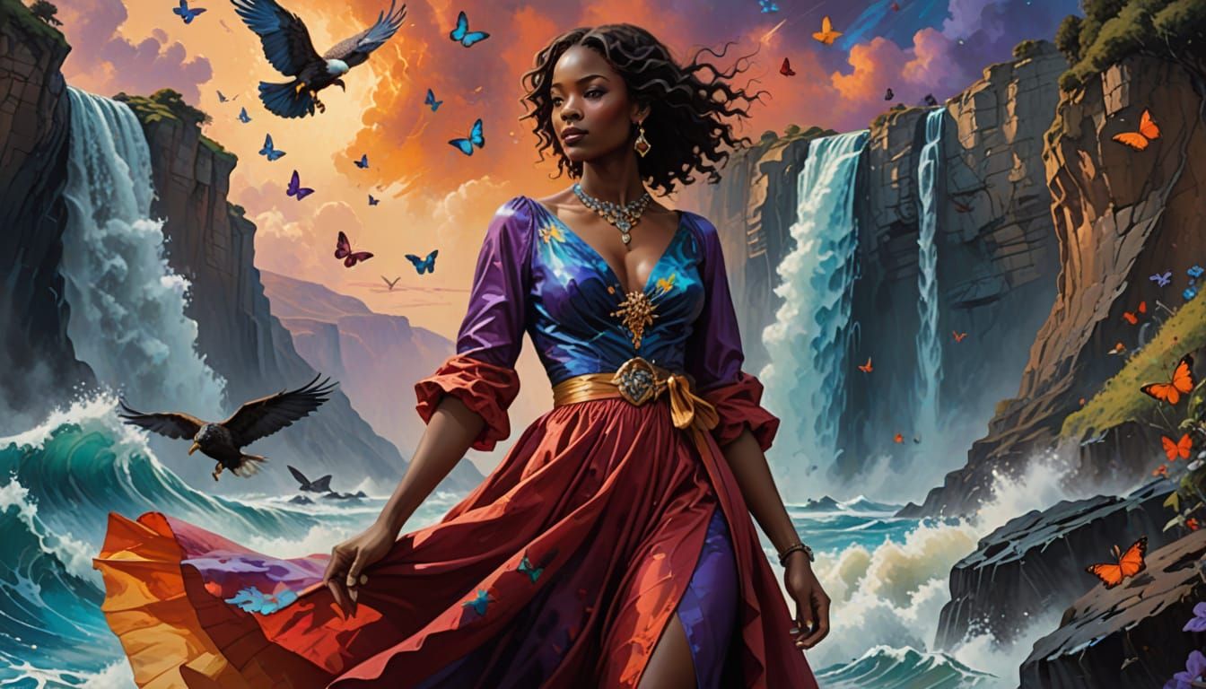 Surreal Goddess in Crimson Majesty