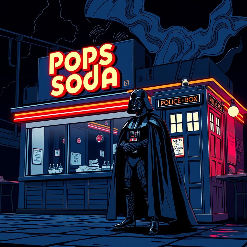 Darth Vader and TARDIS at Pop's Soda in Vector Art