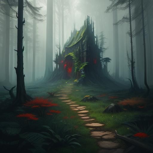 Fantastical Forest Scene in Detailed Matte Painting Style