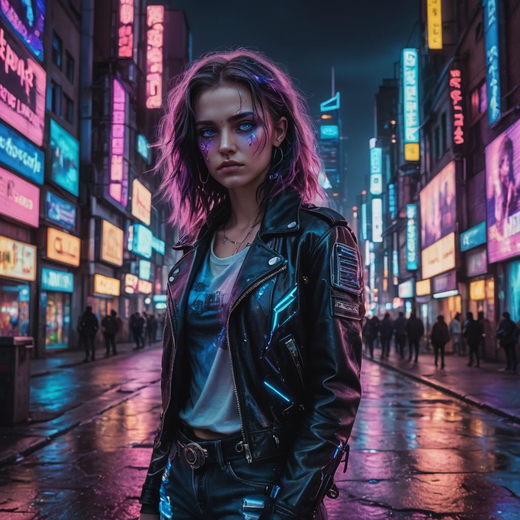 Cyberpunk Angel with Neon Blue Eyes