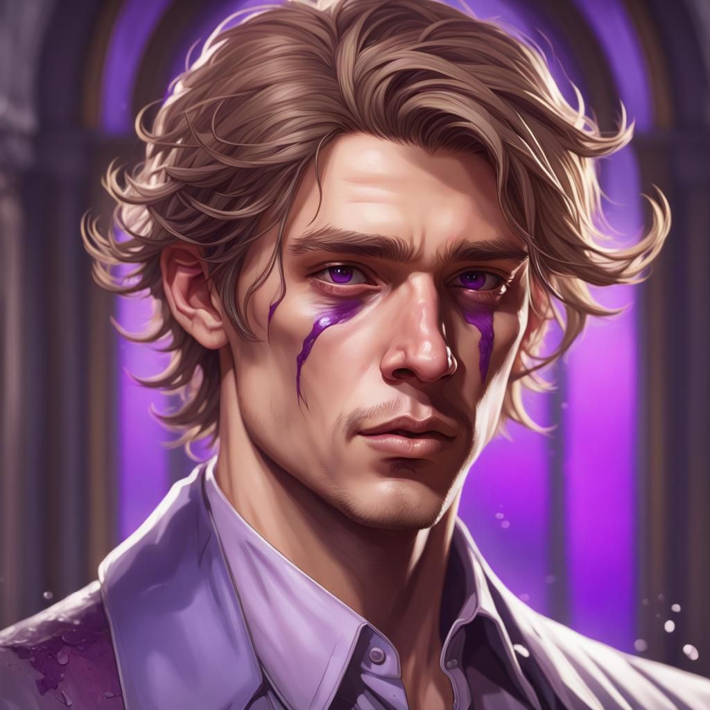 Damaged Man Portrait with Purple Veins, Hyperdetailed Art