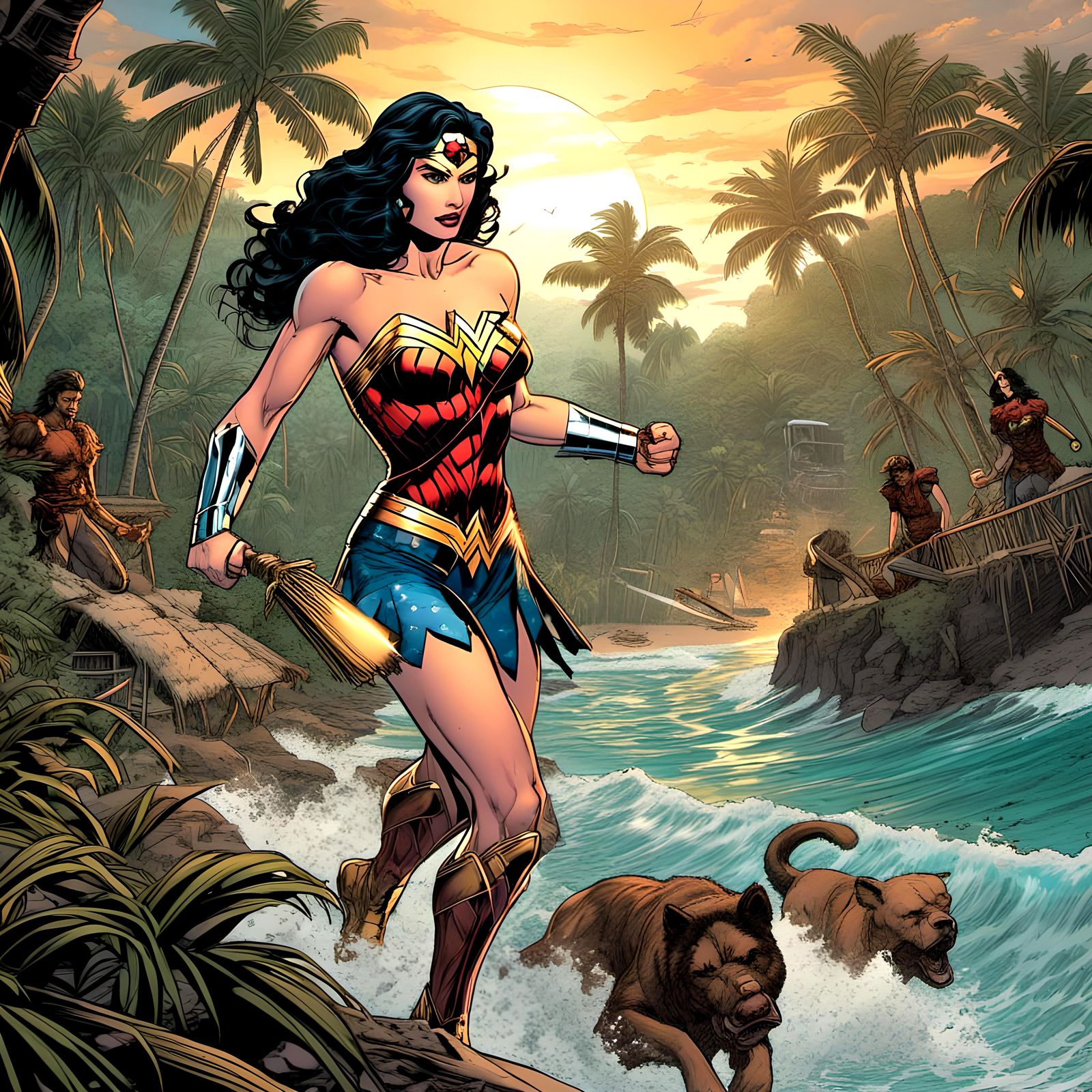 Wonder Woman on Paradise Island Comic Art