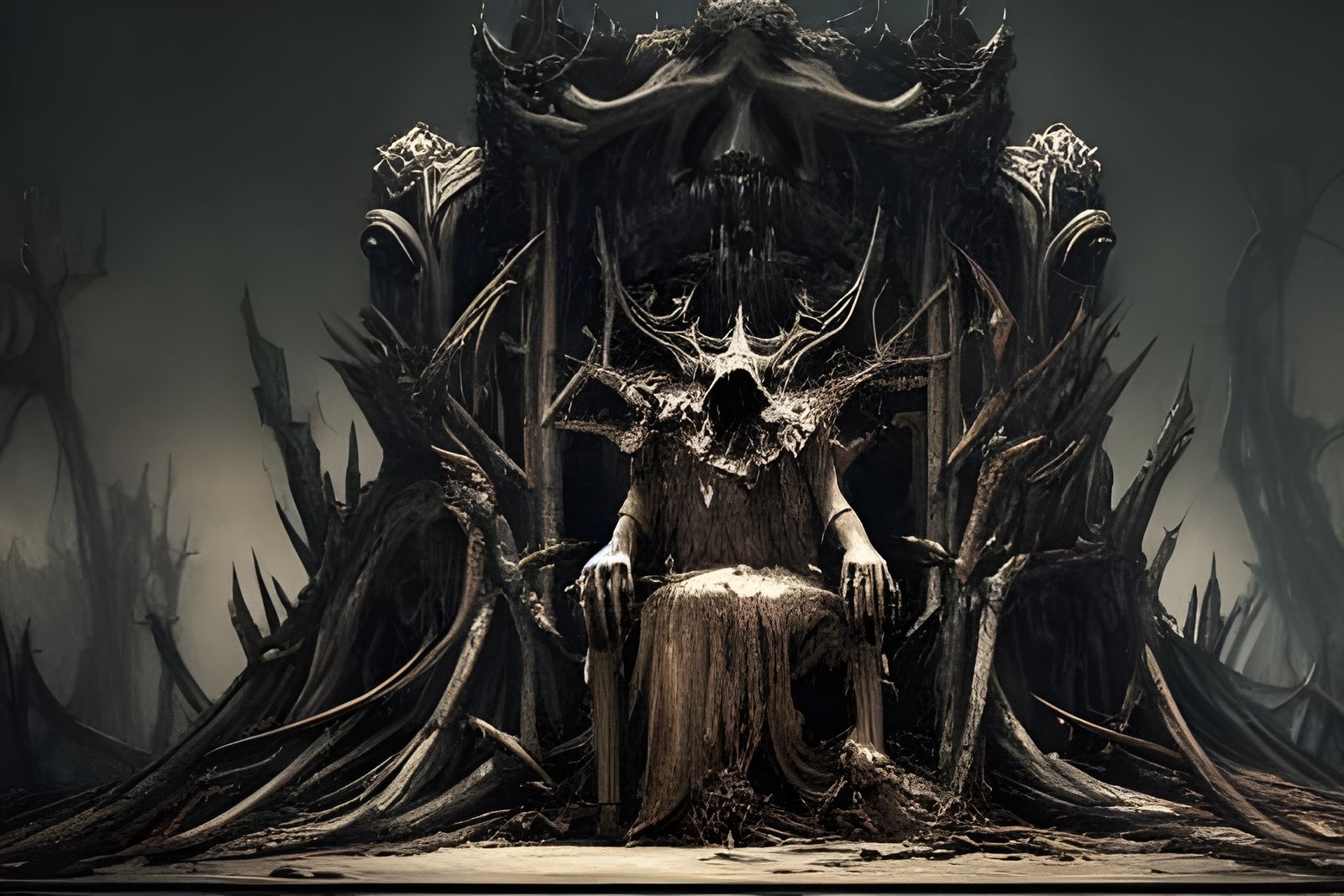 Withered King on Bone Throne in Colossal Hall