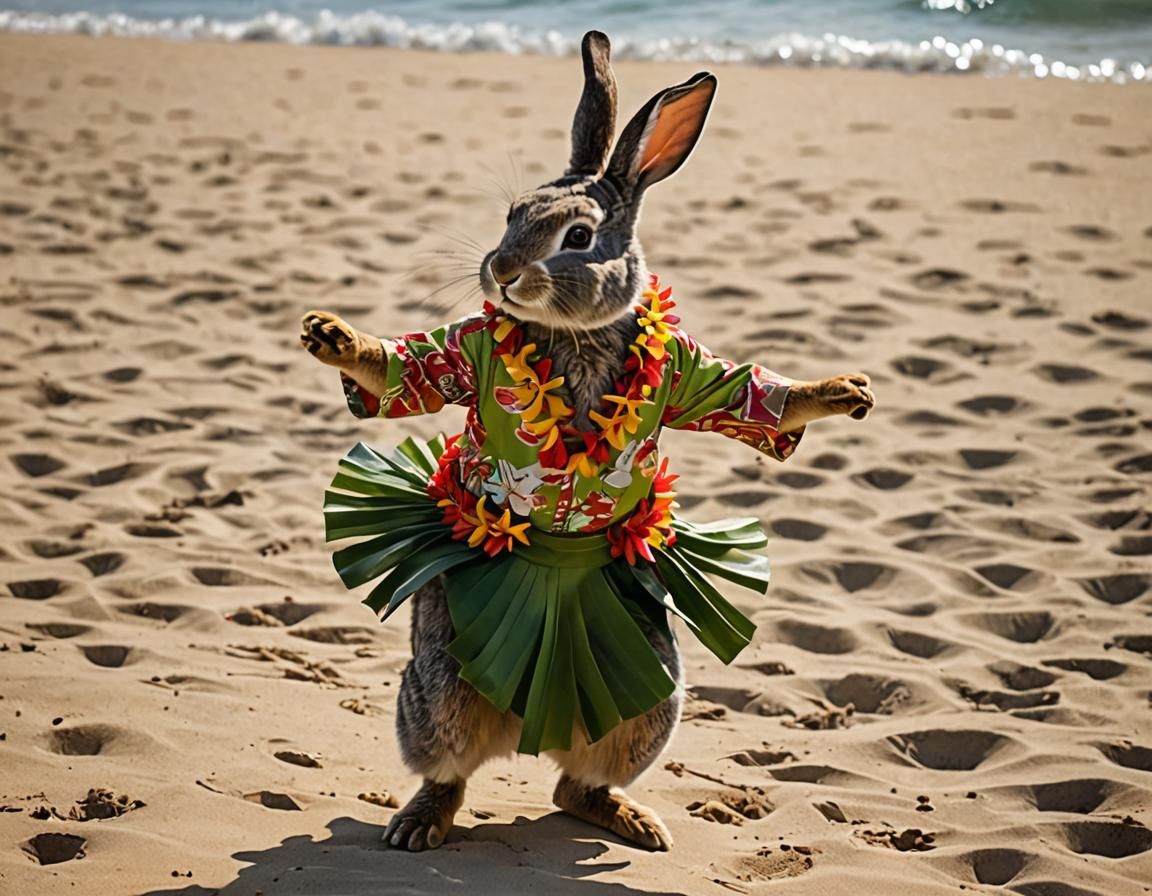 Rabbit Hula Dancer at Beach Luau