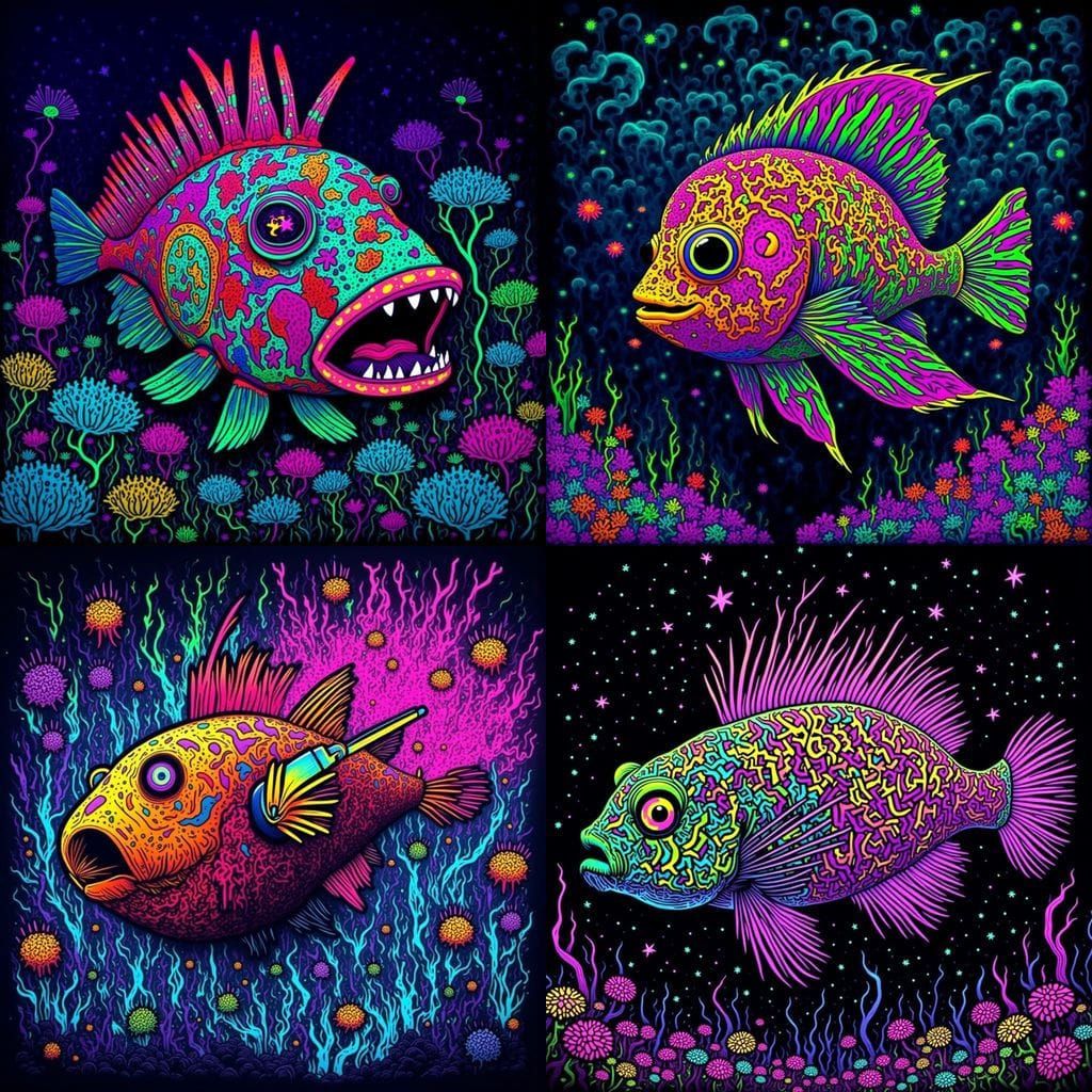 Psychedelic Graffiti Angler Fish in Deep Sea