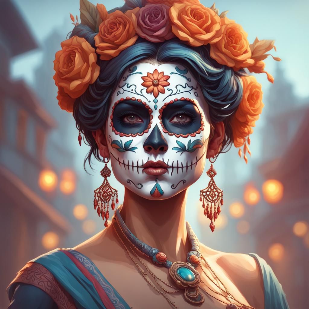 Dia de los Muertos Portrait in Art Nouveau Style