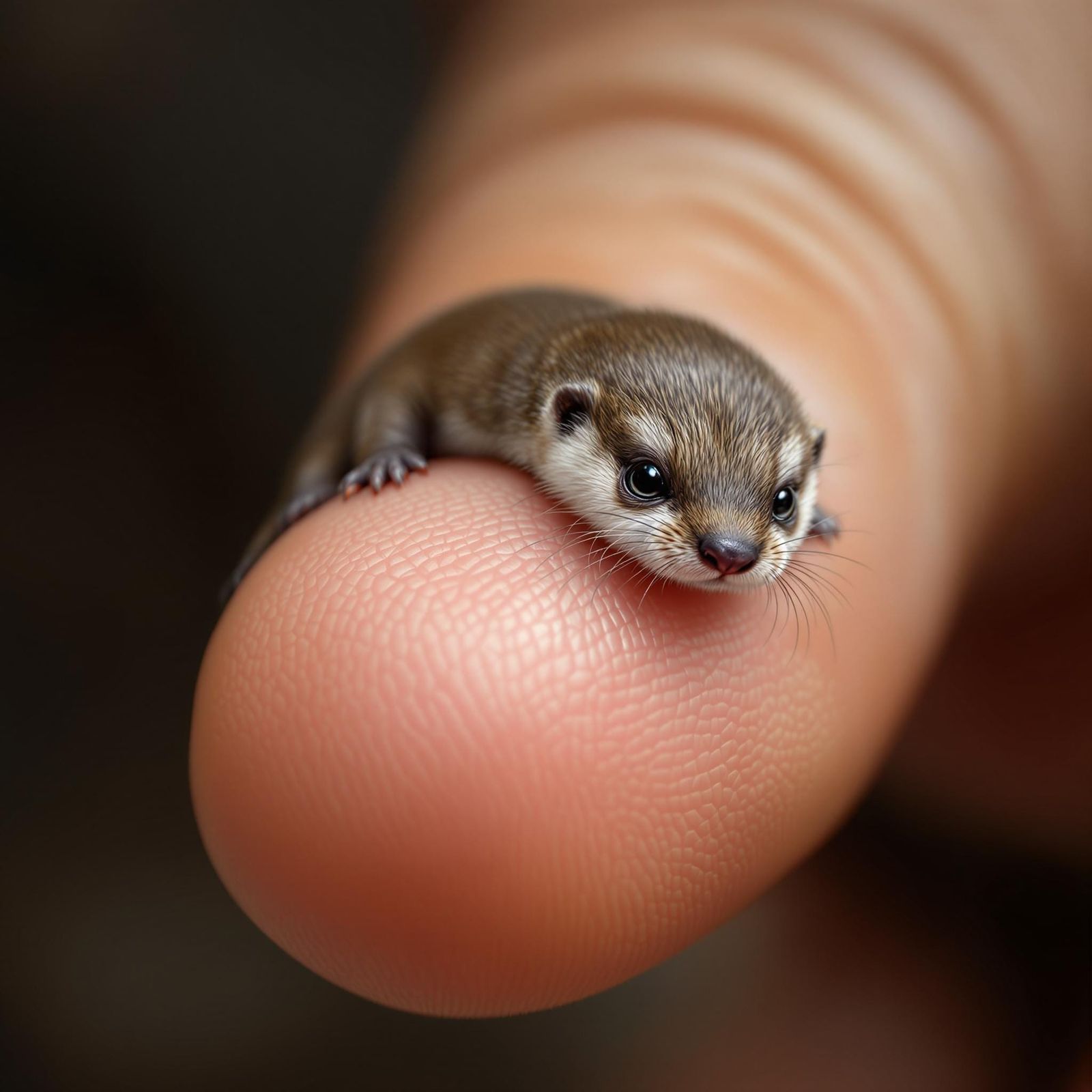 Ultra-Realistic Miniature Otter Portrait on a Human Thumb
